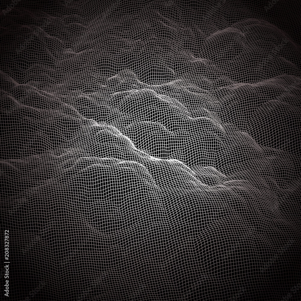 Poster digital landscape with mountains or clouds made of line grid
