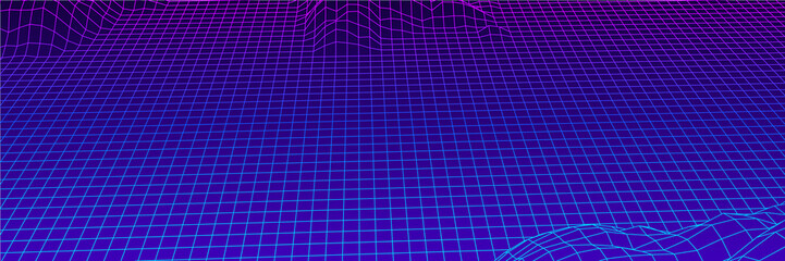 Digital landscape with mountains or hills made of line grid