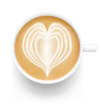 A realistic latte cup with heart. Vector illustration isolated on white background. Can be use for your design, presentation, promo, adv. EPS10.