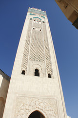 white marble tower decorated with mosaics and stone carving, the world's tallest minaret, the...