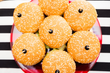 Burgers on a plate. Top view