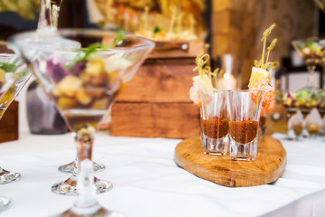 snack - a glass of sauce and shrimp