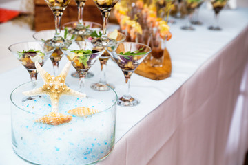 decor in the form of a starfish on a buffet table