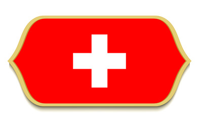 Obraz premium Switzerland. Flat national flag icon button. Swiss symbol isolated on white background.