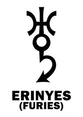 Astrology Alphabet: ERINYES (Furies), asteroid #889. Hieroglyphics character sign (single symbol).