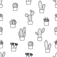 サボテンの壁紙（モノクロ、シームレス）