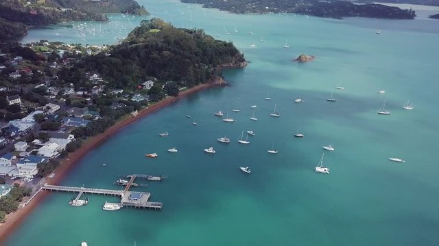 Aerial, Russell New Zealand in the bay of islands, beautiful beach getaway location and popular boating spot.