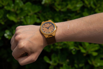 Hand made watch made of bamboo