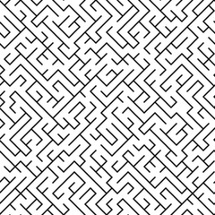 Black and white maze puzzle seamless pattern, vector