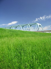 土手とツクバエクスプレスの鉄橋
