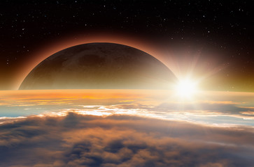 Planet Earth with a spectacular sunset. ."Elements of this image furnished by NASA"