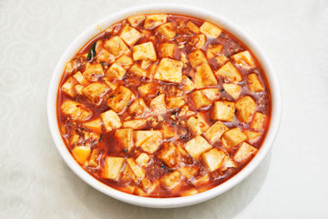 Mapo Tofu - Tofu and minced pork cooked with chili bean 
