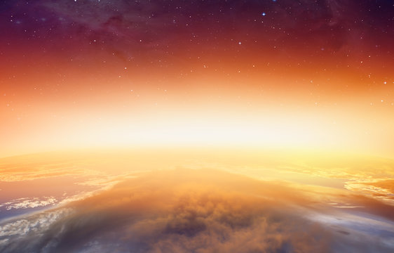 Planet Earth with a spectacular sunset. ."Elements of this image furnished by NASA"