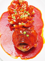 Deep-fried mandarin fish in sweet and sour sauce