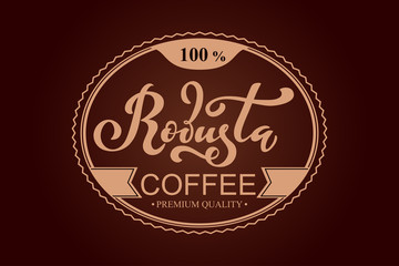 Fototapeta na wymiar Robusta coffee logo. Vector illustration of handwritten lettering.