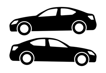 Two black car silhouettes on a white background. Vector illustration.
