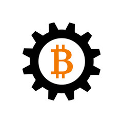 Bitcoin in gearwheel as symbol of cryptocurrency mining