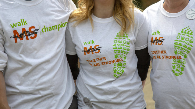 Partial View Of 3 People Wearing Supportive Multiple Sclerosis/MS Walkathon T-shirts