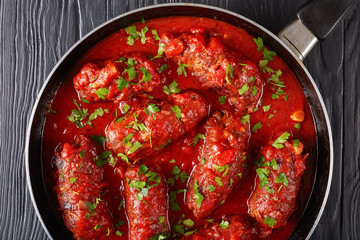 close-up of italian Braciole in a skillet