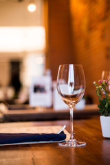 Empty Wine Glasses on table in restaurant