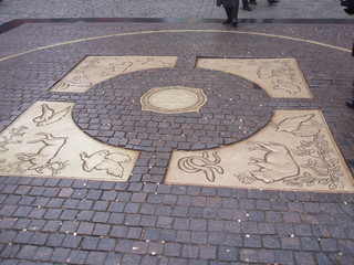 Art and Craft, City, cobblestone, Creativity, day, design, Footpath, geometric shape, high angle view, manhole, no people, outdoors, pattern, paving stone, representation, Shape, Sidewalk, stone, stre