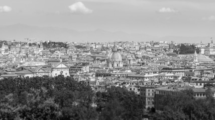 overview of the city of Rome in black and white