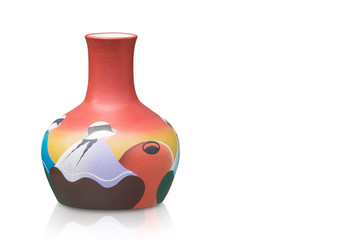 colorful pottery vase on white background,copy space