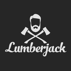 Lumberjack logo set. Union of lumberjack, woodcutter, woodsman. Graphic logo set with jaeger, axe, beard, forest, wood and lumberjack.