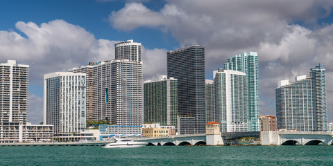 Miami skyline and buildings near Venetian Causeway, Florida