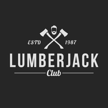 Lumberjack logo set. Union of lumberjack, woodcutter, woodsman. Graphic logo set with jaeger, axe, beard, forest, wood and lumberjack.