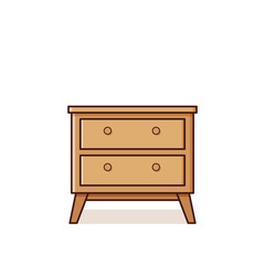Bedside table icon. Vector. Nightstand in flat design. Linear retro furniture. Outline illustration in line art style. Vintage house equipment for bedroom isolated on white background.
