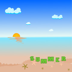 Fototapeta na wymiar summer holiday text on sea beach illustration vector .