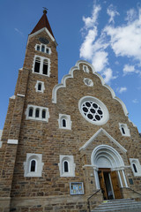 Historic sandstone landmark and Lutheran church in Windhoek, Namibia