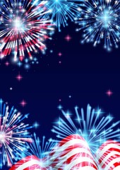 4th of July, American Independence Day celebration Flyer, Banner, Template or Invitation design with National Flag and Sparkling Fireworks.