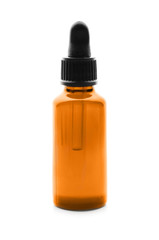 Bottle of citrus essential oil on white background