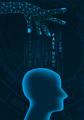 Concept of fake news with a human head.