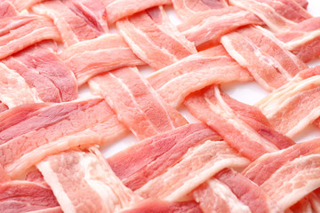 Raw bacon as background, closeup