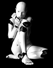 3D illustration white female robot
