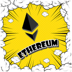 Cryptocurrency icon with retro comic style on yellow background:ETH icon