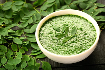 Healthy vegan soup made of Moringa oleifera leaves.