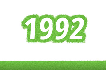 Jahr 1992 - weiße Zahl 1992 mit frischen gewachsenen grünen Grashalmen Symbol - obrazy, fototapety, plakaty