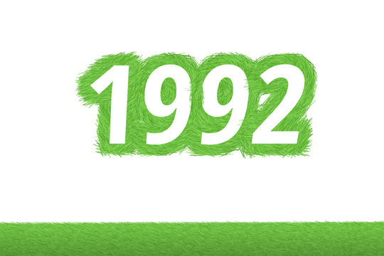Jahr 1992 - wei&szlig;e Zahl 1992 mit frischen gewachsenen gr&uuml;nen Grashalmen Symbol