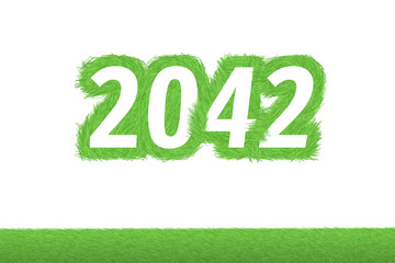 Jahr 2042 - weiße Zahl 2042 mit frischen gewachsenen grünen Grashalmen Symbol