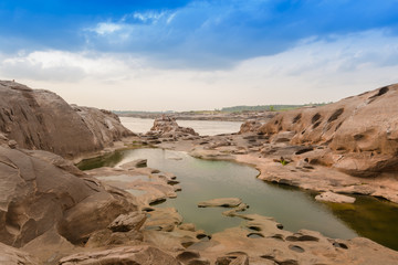 Sam Phan Bok, as known as the Grand Canyon of Thailand, the biggest rock reef in the Mae Khong River, in Ubon Ratchathani province