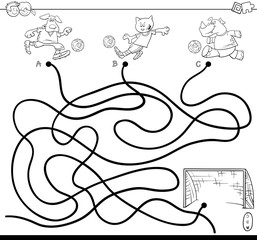 maze with soccer animals coloring book