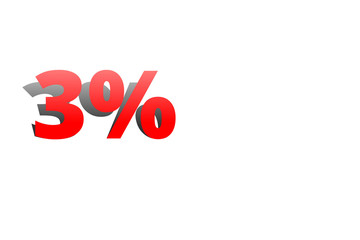 3% rote Prozentzahl mit Schatten auf weißem Hintergrund