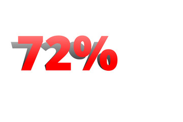 72% rote Prozentzahl mit Schatten auf weißem Hintergrund