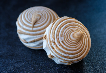 Fototapeta na wymiar round marshmallow with chocolate stripes