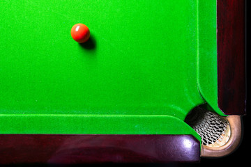 Snooker table top view with snooker balls on green