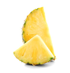 Slices of juicy pineapple on white background